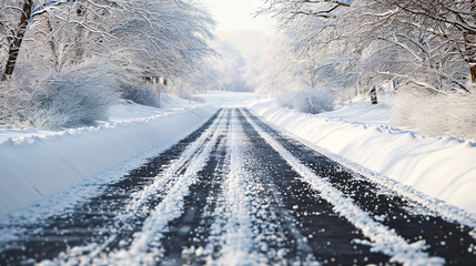 Obraz premium 除雪された山の中の道路