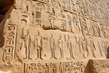 Close-up of hieroglyphics on the pyramid walls. - obrazy, fototapety, plakaty