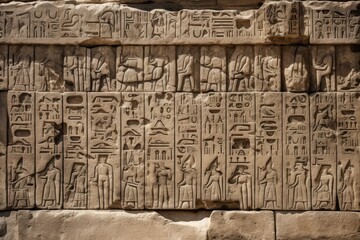 Obraz premium Close-up of hieroglyphics on the pyramid walls.