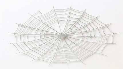 intricate symmetry of a spider's web, its delicate strands shimmering against a blank white background, a testament to the insect's remarkable craftsmanship.