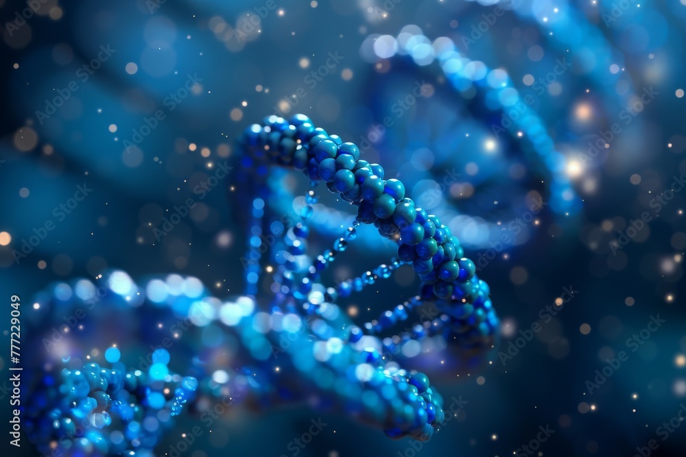 Poster a visually captivating image showcasing a glowing blue dna helix with a focus on biotechnology and l