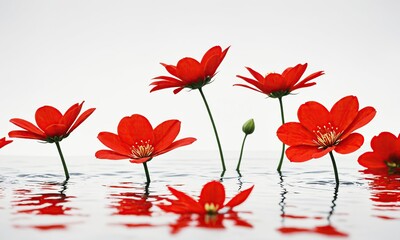 Red flowers in water on white backdrop