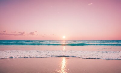 Sunlight summer vibe pink tint colors, sunset ocean beach, nostalgic summer postcard