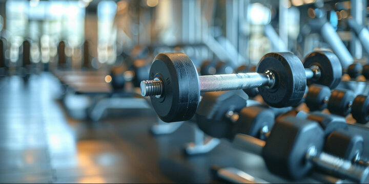 the role of fitness equipment like treadmills or dumbbells in promoting exercise realistic stock photography