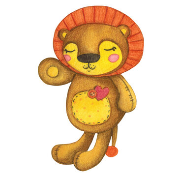watercolor illustration hand drawn toy plush lion sleeping
