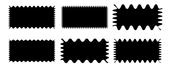 Set of rectangle frames with wiggly edges. Rectangular shapes with undulated borders. Picture, photo frames, empty text boxes. tags or labels scrapbook wavy elements. Vector graphic illustration