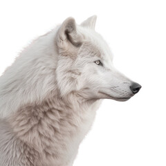 A white wolf looking to the right