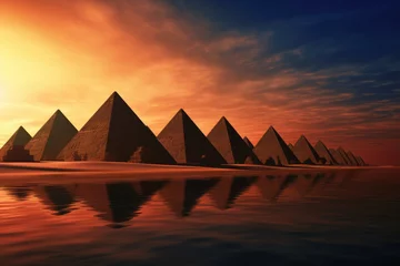 Fotobehang Shadows of the pyramids at sunset. © OhmArt