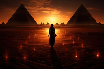 Shadows of the pyramids at sunset. - obrazy, fototapety, plakaty