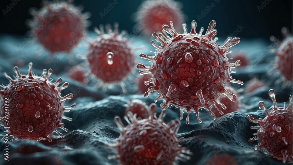 Poster 3d rendering of connected virus cells