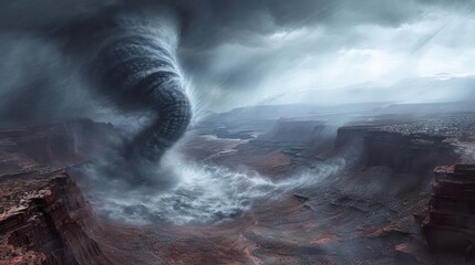 colossal tornado swirling amidst a vast landscape, conveying the raw energy and force of natural elements - obrazy, fototapety, plakaty