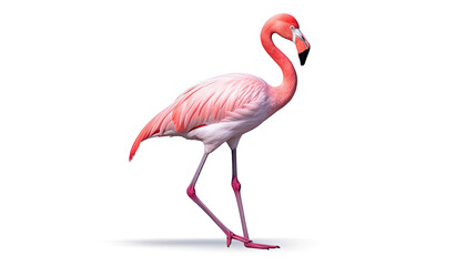 Fototapeta premium Pink Flamingo Against Blank White Canvas: Majestic Bird in Focus