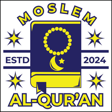 vector illustration design of Al-Qur'an moeslem with the Al-Qur'an and star moon prayer beads in yellow and blue in a simple style. suitable for logos, icons, posters, advertisements, banners.