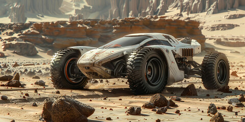 Obraz premium A futuristic off-road vehicle is traversing Mars