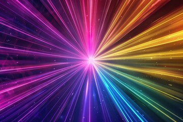 abstract dark background of light with stripes of colourful rays moving from the center