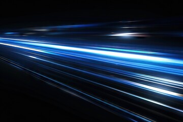digitally generated image of blue light and stripes moving fast over black background