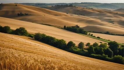 Fototapeta na wymiar Golden wheat field during sunset in summer
