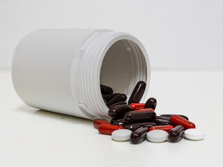 pills and bottle white bottle with pill for health care and white background white bottle with...