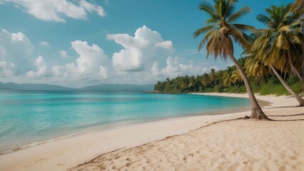 Fototapeta na wymiar Tropical beach with palm trees and clear water