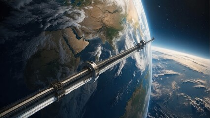 Obraz na płótnie Canvas Vertical space station structure above Earth
