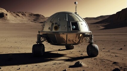 Fototapeta na wymiar Mars rover exploring alien landscape