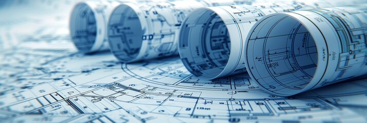 Detailed architectural blueprint and technical project drawing on architect rolls for precision