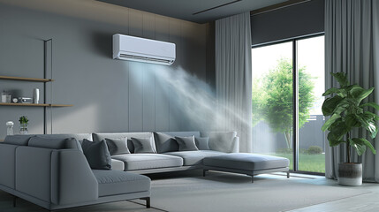 Modern bright interior with air conditioning. Air conditioning concept.