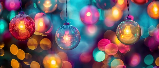 ethereal glow, floating orbs of light changing hues, enhancing the atmosphere with their vibrant colors Realistic, Soft lighting, Bokeh effect, Tilted angle vie - obrazy, fototapety, plakaty
