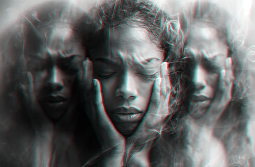 sad depressed black woman with mental disorders and anxiety