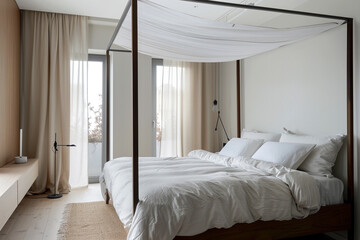 Simplistic bedroom featuring clean lines and a canopy bed.