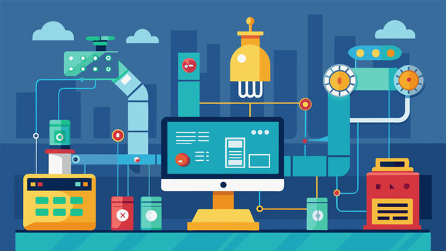 Closeup of a computerized system controlling the production process in the microfactory showcasing the use of advanced technology to streamline