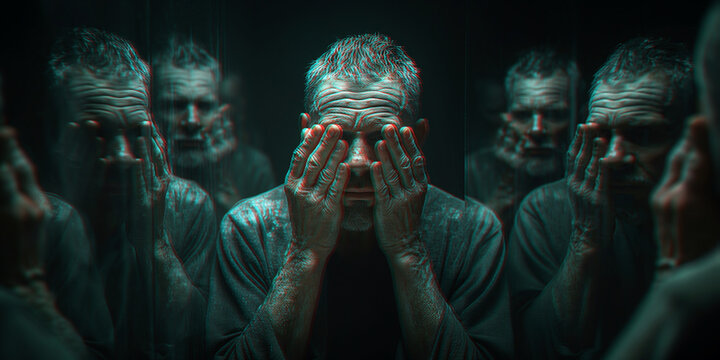 paranoid schizophrenic man psychopath with bipolar mental disorders and split personality