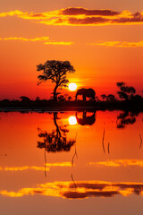 Sunset Silhouette of an African Elephant