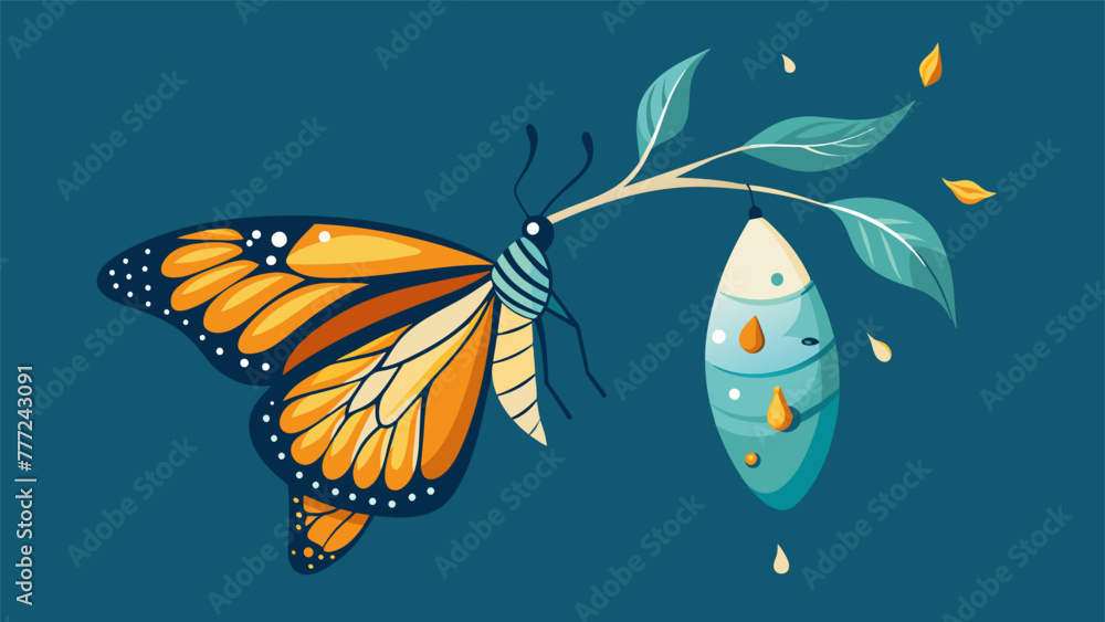 Poster a butterfly emerging from its chrysalis representing the transformative process of resilience and co