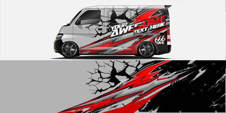 Branding Car Decal Wrap Design. Abstract Striped Racing Background Kit for Vehicles - Vector Graphics