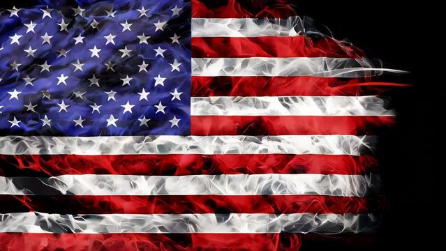 Smoke shape of national flag of United States of America isolated on black background.