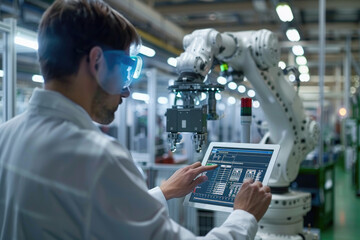Mastering Machine Precision: Engineer Overseeing Advanced Robotic Automation in High-Tech Factory