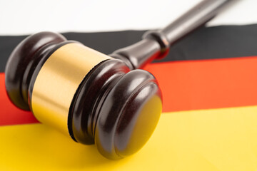 Germany flag with judge hammer, Law and justice court concept.