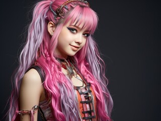 Naklejka premium A woman with pink color hair and a color jacket