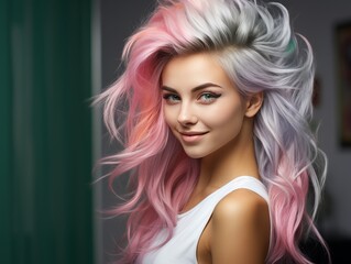 Fototapeta premium A woman with color hair and a color jacket