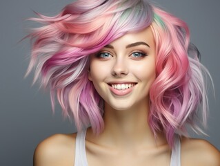 Naklejka premium A woman with color hair and a color jacket