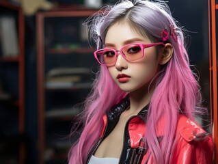 A girl with pink hair and a pink hoodie