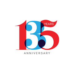 135 Logo, 135 Years Anniversary Logo, Vector Template Design element for birthday, invitation, wedding, jubilee and greeting card illustration.