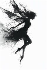 Fototapeta premium Fluttering fairy, minimalist ink technique, shadow play, side angle, delicate , clip art, 8K , high-resolution, ultra HD,up32K HD
