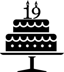 19 numbering birthday cake icon
