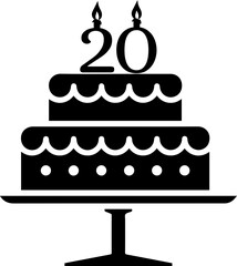 20 numbering birthday cake icon