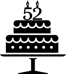 52, numbering birthday cake icon