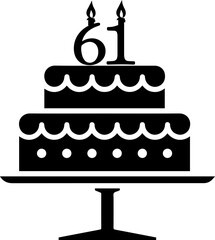 61 numbering birthday cake icon