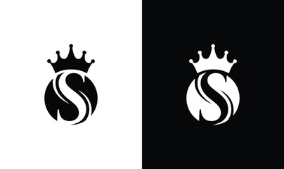 S letter with a crown in circle logo icon template, letter s logo