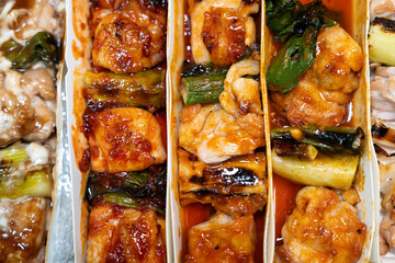 View of the chicken skewers on the plate